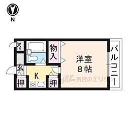京阪本線 鳥羽街道駅 徒歩3分の賃貸マンション 2階1Kの間取り