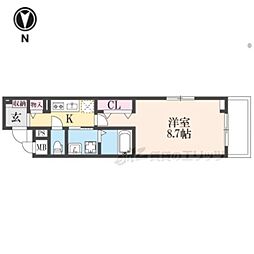 JR東海道・山陽本線 西大路駅 徒歩15分の賃貸アパート 1階1Kの間取り