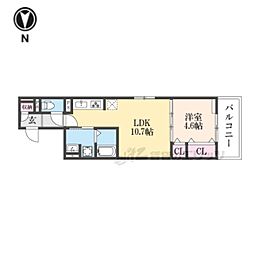 ＤーＲＯＯＭ丹波橋 2階1LDKの間取り