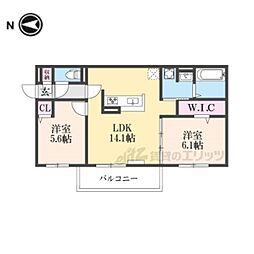ルーセント伏見稲荷 2階2LDKの間取り