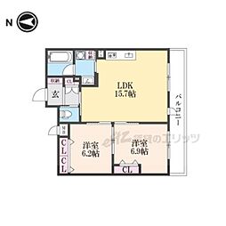 京都地下鉄東西線 椥辻駅 徒歩6分の賃貸マンション 5階2LDKの間取り