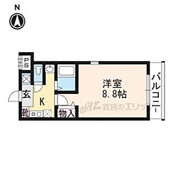 カサコモーダ東野 1階1Kの間取り