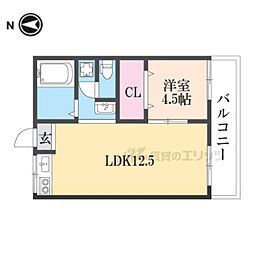 プチメゾン桂川南館 1階1LDKの間取り