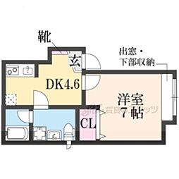 京都地下鉄東西線 石田駅 徒歩5分の賃貸アパート 2階1DKの間取り