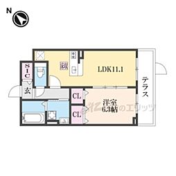 JR東海道・山陽本線 長岡京駅 徒歩35分の賃貸アパート 1階1LDKの間取り