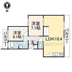 京都地下鉄東西線 醍醐駅 徒歩5分の賃貸マンション 2階1LDKの間取り