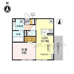 京阪宇治線 六地蔵駅 徒歩6分の賃貸アパート 2階1LDKの間取り