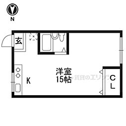 フラット桃山 103 1階ワンルームの間取り