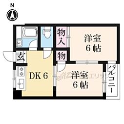 サンライズハイツ 2階2DKの間取り