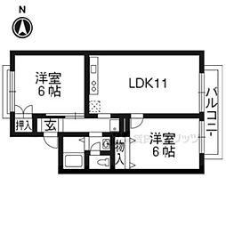 京阪本線 藤森駅 徒歩12分の賃貸アパート 1階2LDKの間取り