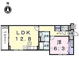 JR東海道・山陽本線 山科駅 徒歩31分の賃貸アパート 1階1LDKの間取り