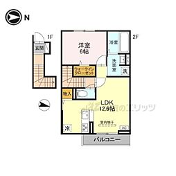 キャッスルヴュー山口 2階1LDKの間取り