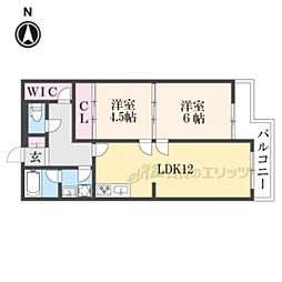 ビューハイツ京都山科 3階2LDKの間取り