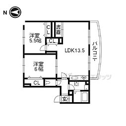 阪急京都本線 長岡天神駅 徒歩15分の賃貸マンション 3階2LDKの間取り