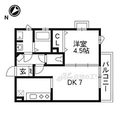 JR奈良線 JR藤森駅 徒歩7分の賃貸アパート 2階1LDKの間取り