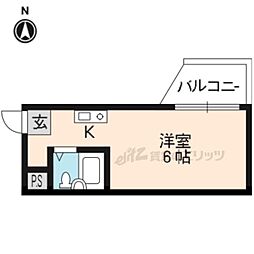 京都地下鉄東西線 椥辻駅 徒歩7分の賃貸マンション 1階ワンルームの間取り