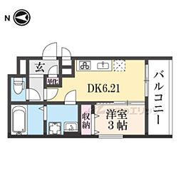 THE CITY京都醍醐 2階1DKの間取り