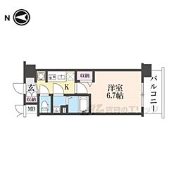 京都市営烏丸線 十条駅 徒歩4分の賃貸マンション 7階1Kの間取り