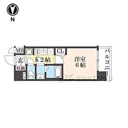 プレサンス十条凛華 2階1Kの間取り