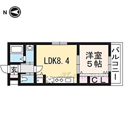 京阪本線 龍谷大前深草駅 徒歩7分の賃貸マンション 2階1LDKの間取り