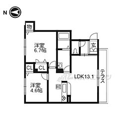 シャーメゾン・ソラーナ 1階2LDKの間取り