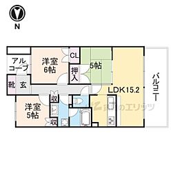 京都地下鉄東西線 東野駅 徒歩11分の賃貸マンション 2階3LDKの間取り
