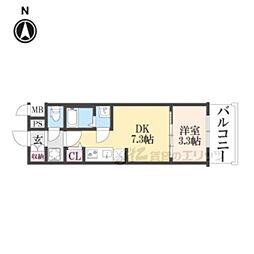 プレサンス十条凛華 2階1DKの間取り