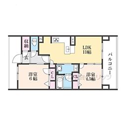 阪急京都本線 洛西口駅 徒歩7分の賃貸マンション 9階2LDKの間取り