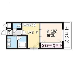 京都市営烏丸線 竹田駅 徒歩8分の賃貸マンション 2階1DKの間取り