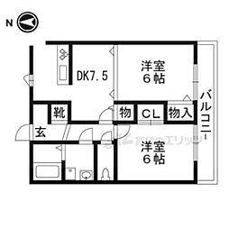 サンイースト 2階2LDKの間取り