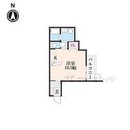 （仮称）LEI椥辻勧修 2階ワンルームの間取り