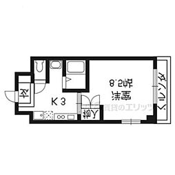 サンシード桃山 2階1Kの間取り