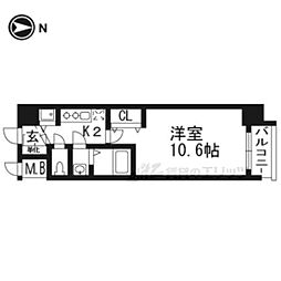 アール京都グレイス 2階1Kの間取り