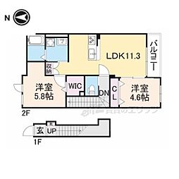 阪急京都本線 西向日駅 3.5kmの賃貸アパート 2階2LDKの間取り