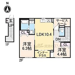 京都市伏見区桃山町泰長老アパート 2LDKの間取図画像