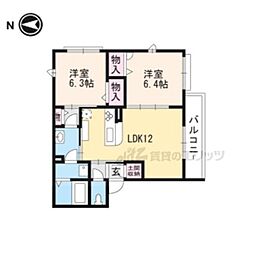 JR東海道・山陽本線 向日町駅 徒歩20分の賃貸マンション 3階2LDKの間取り