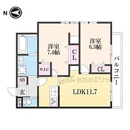 阪急京都本線 東向日駅 徒歩7分の賃貸マンション 1階2LDKの間取り