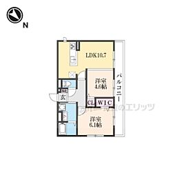 ＧＲＡＭＭ桂北滝川Ｂ棟 2階2LDKの間取り