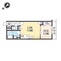 レーヴ・ヴィル東福寺 1LDKの間取図画像