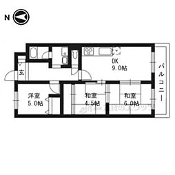 ベルベデール向日町 3DKの間取図画像