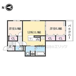 GRAA?北浜 2LDKの間取図画像