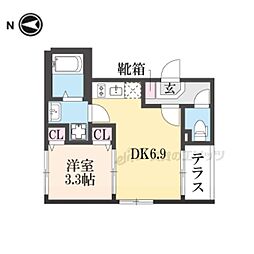 ハーモニーテラス深草仙石屋敷町 1DKの間取図画像