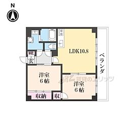 コモド長岡京 2LDKの間取図画像