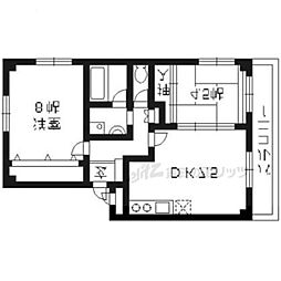 アーネストハイツ三宅 2DKの間取図画像