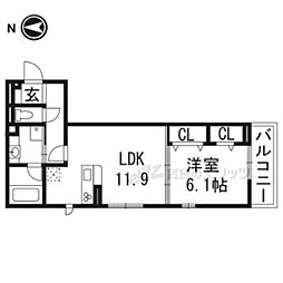 セジュールクレスト桂川 1LDKの間取図画像
