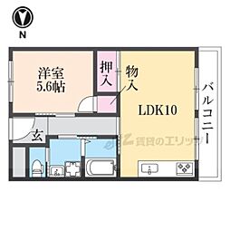 山科市営住宅2棟東館 1LDKの間取図画像