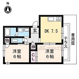 ビューテラス山科 2DKの間取図画像