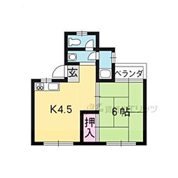 京福電気鉄道北野線 北野白梅町駅 バス3分 わら天神前下車 徒歩5分の賃貸マンション 4階1Kの間取り
