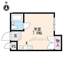 ラッジングハウス蘭V 3階ワンルームの間取り