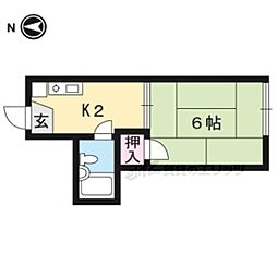 第二舟岡山荘 1Kの間取図画像